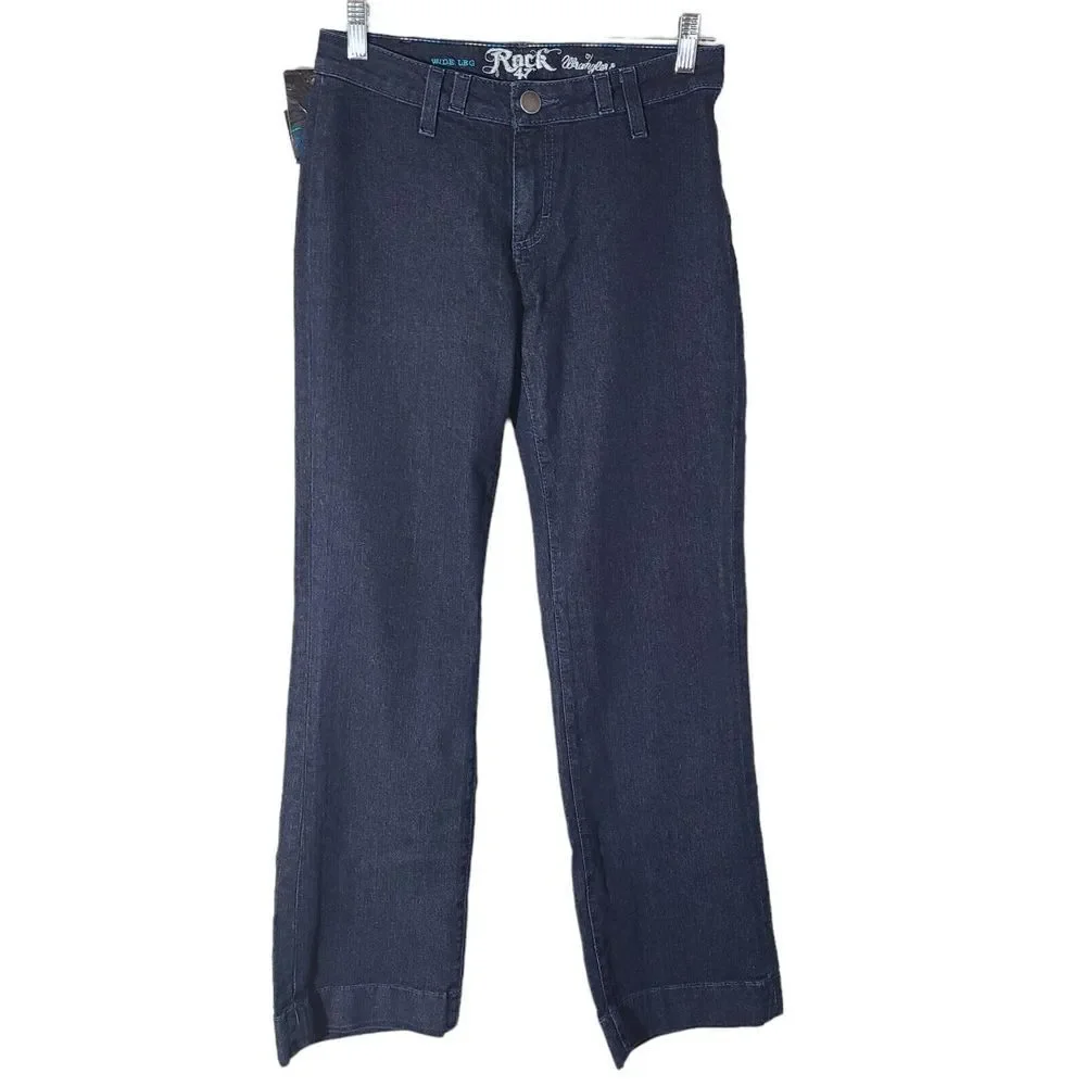 Wrangler Rock‎ 47 Women's Size 27 X 32 Wide Leg Dark Wash Denim Blue Jeans NEW
